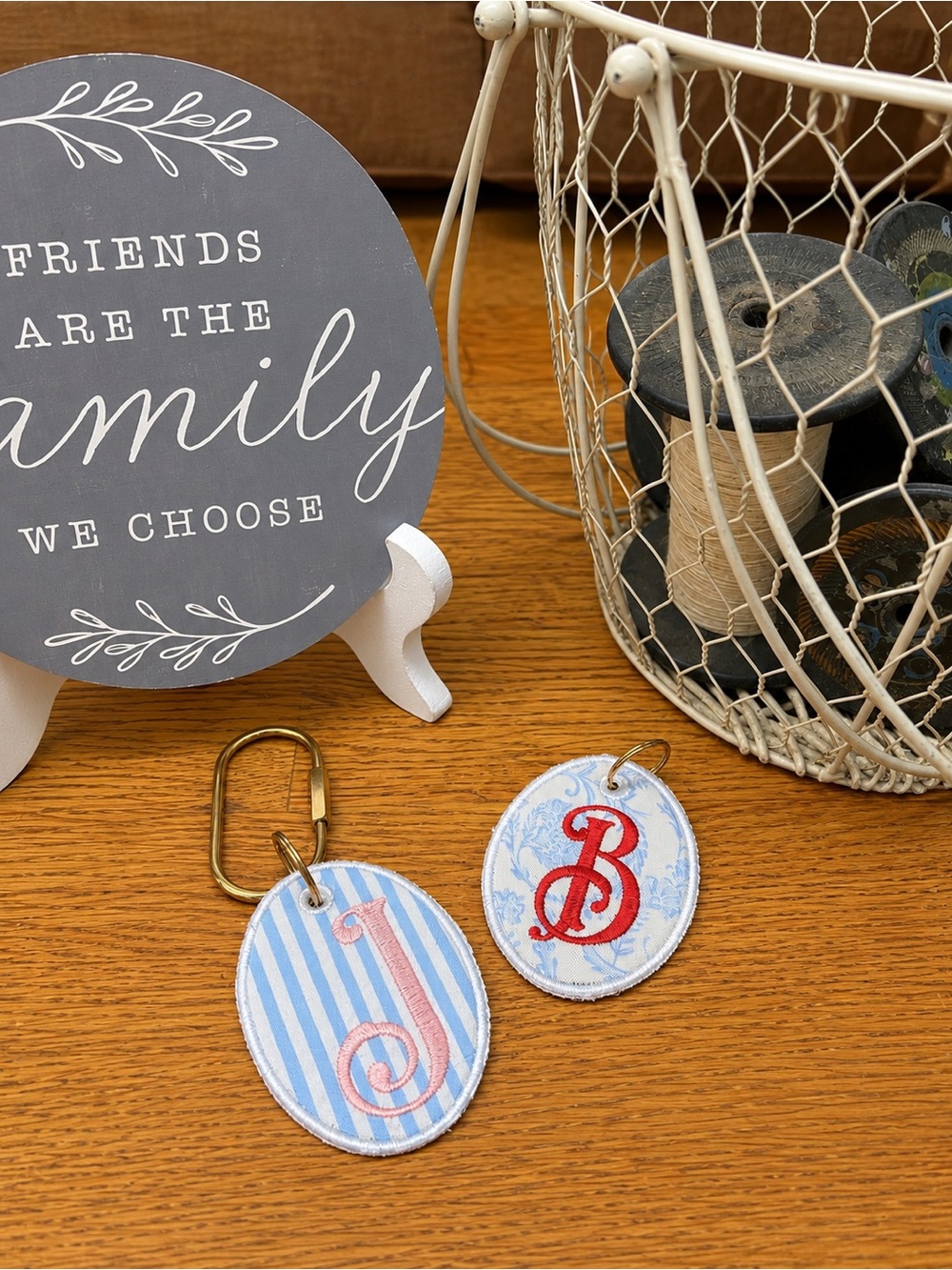 Personalized Monogram Keychain | Embroidered Initial Key Ring | Preppy Gingham